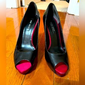 Black open toe stilettos